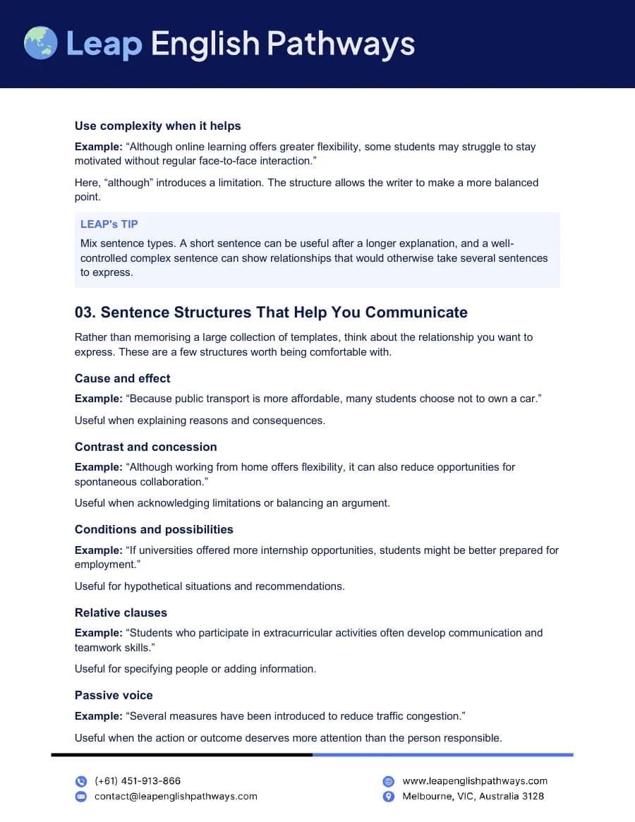 Page 3 of the IELTS grammar guide PDF