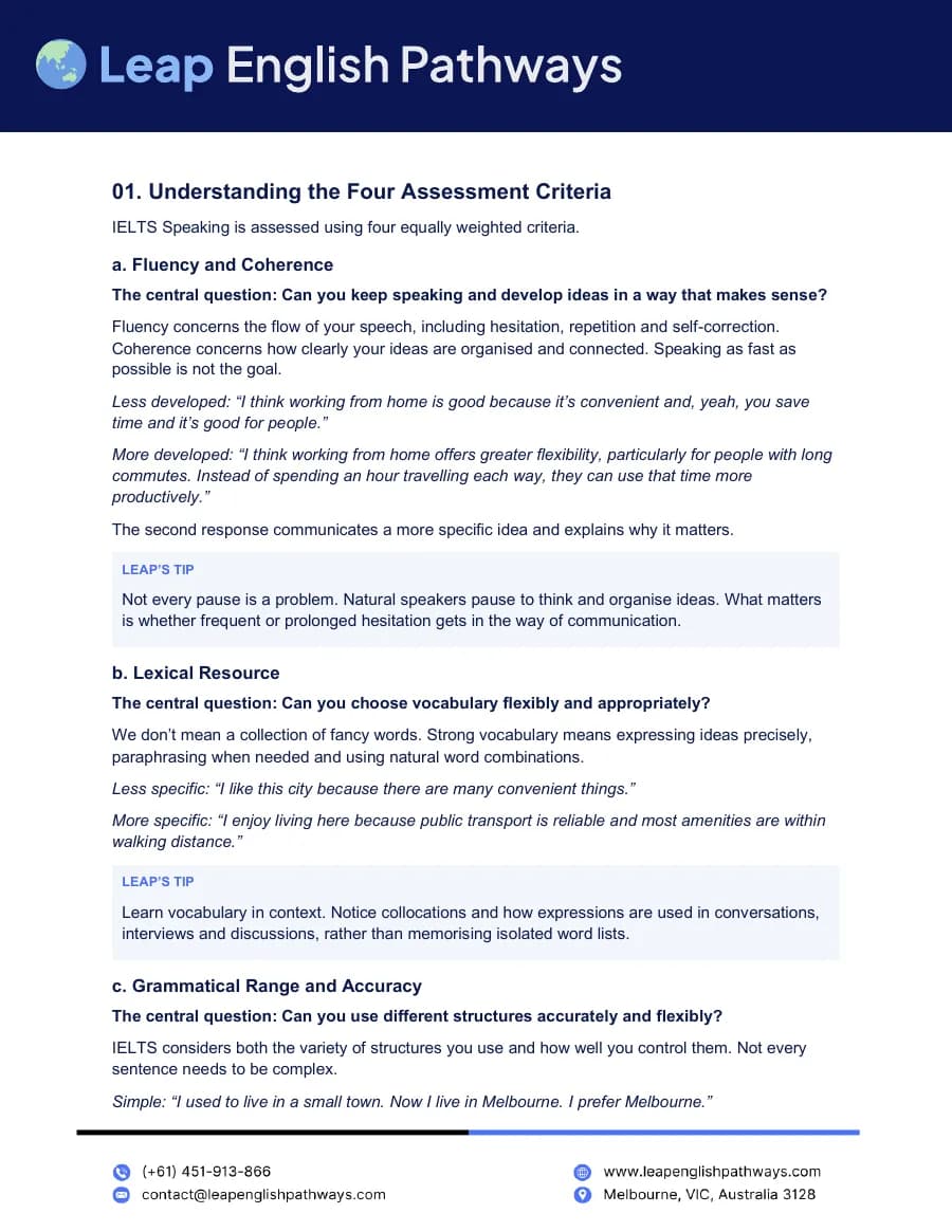 Page 2 of the IELTS Speaking guide PDF