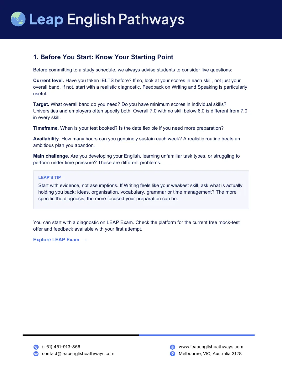 Page 2 of the IELTS study plan PDF