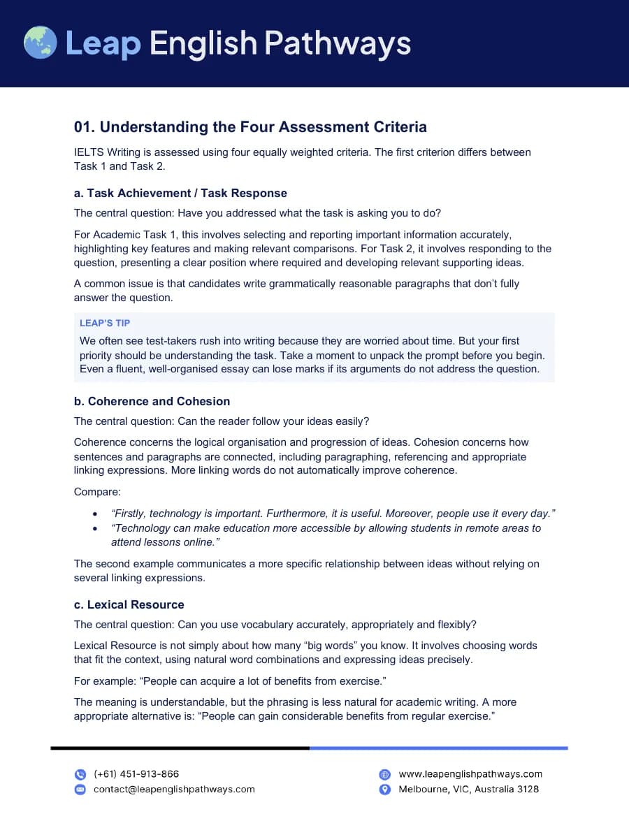 Page 2 of the IELTS Writing guide PDF