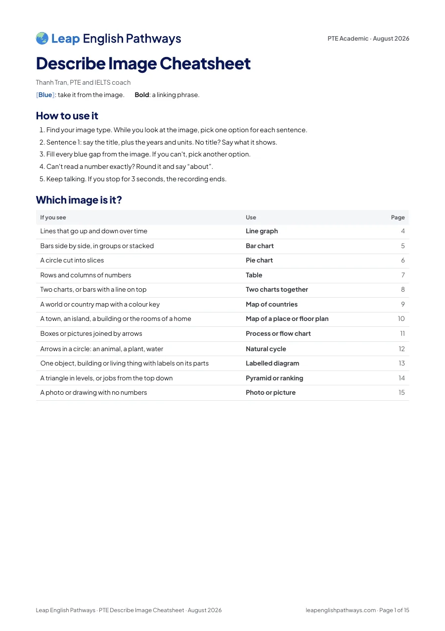 The first page of the Describe Image template PDF