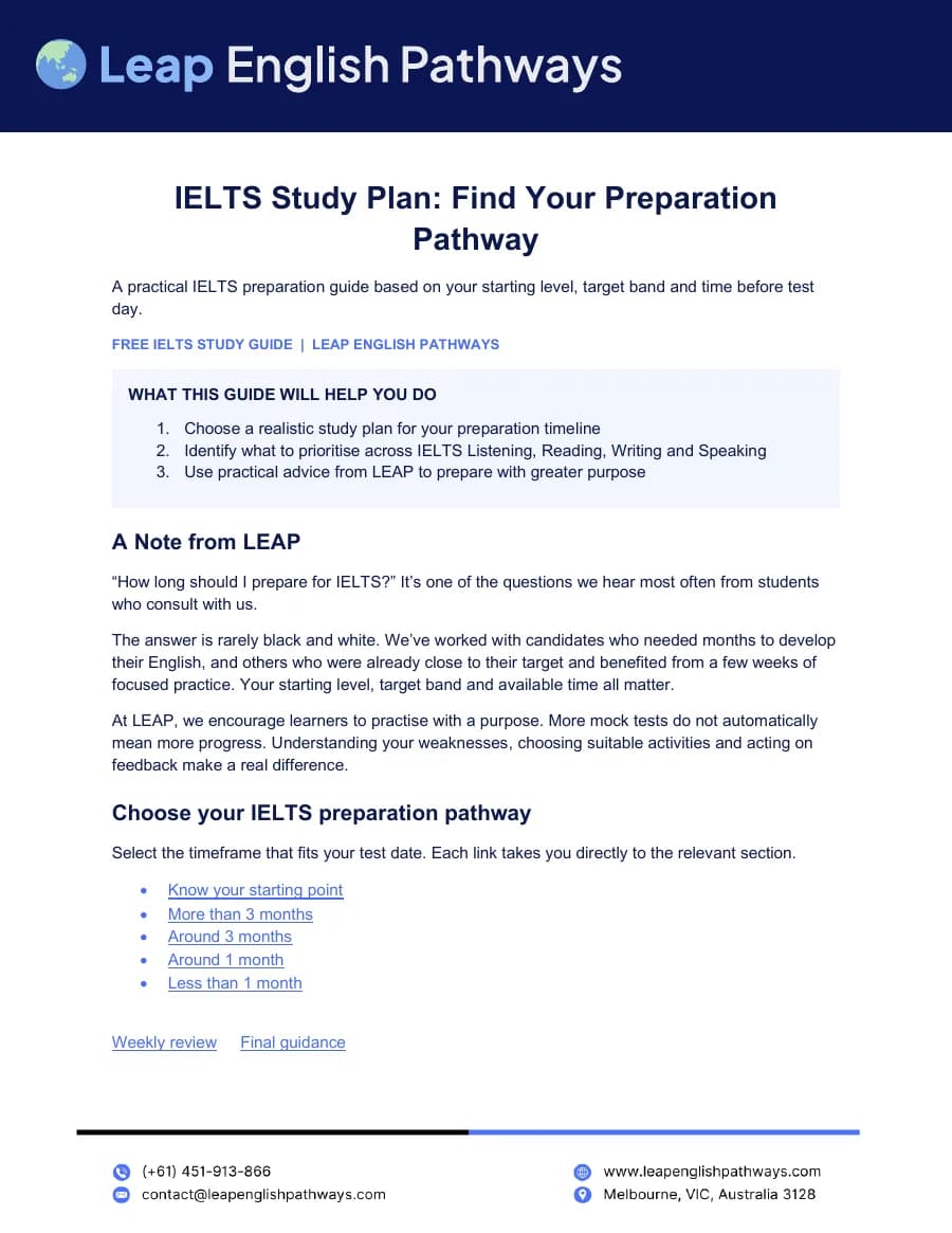 The first page of the IELTS study plan PDF