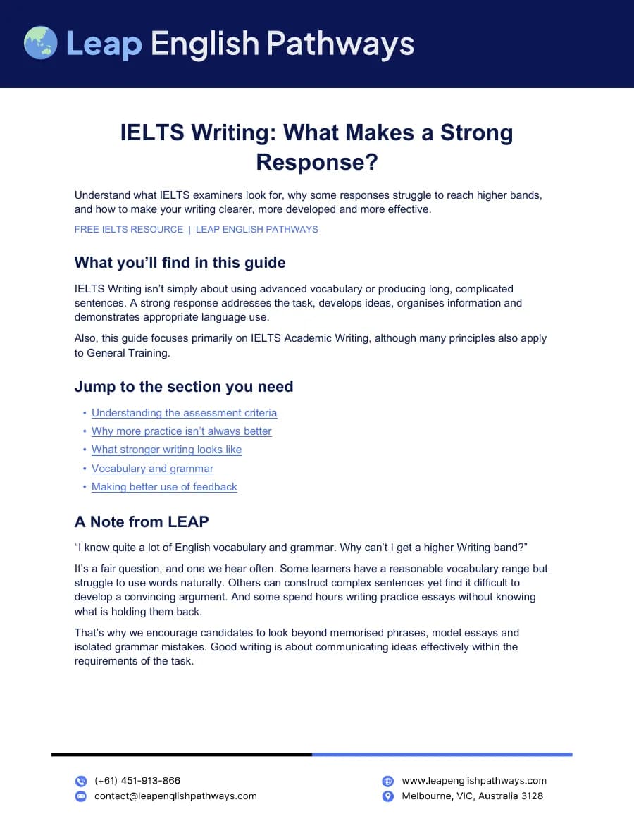 The first page of the IELTS Writing guide PDF